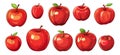 Red cartoon apples collection. Isolated apple from fairytale. Harvest market, raw ingredient for eating and pie. Fruits Royalty Free Stock Photo