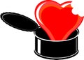 Red cartoon broken heart in black open tin Royalty Free Stock Photo