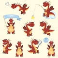 Red cartoon dragon set Royalty Free Stock Photo