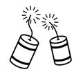 Red cartoon firecracker line icon. Clipart image Royalty Free Stock Photo