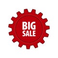Red cartoon gear with words `Big Sale`