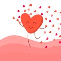 Red cartoon heart running with little hearts. Valentines day vector illustration