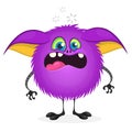 Red cartoon monster waving hands. Halloween vector illustration of violet monster character Royalty Free Stock Photo