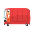 Red cartoon retro cargo van, commercial transport vector Illustration Royalty Free Stock Photo