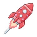 Red Cartoon Rocket Launching into Space Royalty Free Stock Photo
