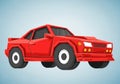 Red cartoon-style car with angular, exaggerated features and thick black tires, set Royalty Free Stock Photo