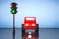 Red Cartoon Toy Car with Traffic Light. 3d rendering