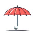 A red cartoon umbrella with a curved handle and shadow isolated on white Royalty Free Stock Photo