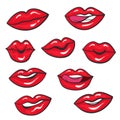 Red cartoon woman lips for design element on white, stock vector illustation