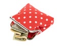 red cash wallet isolated over white background. Charge purse with clipping path Royalty Free Stock Photo