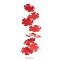 Red casino chips falling on white background Royalty Free Stock Photo