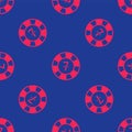 Red Casino chips icon isolated seamless pattern on blue background. Casino gambling. Vector Royalty Free Stock Photo