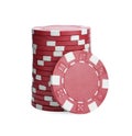 Red casino chips stacked on white background. Poker game Royalty Free Stock Photo
