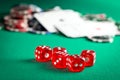 The red casino dice and casino chips Royalty Free Stock Photo