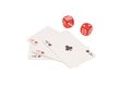 Red Casino Dice And Four Aces Playing Cards Royalty Free Stock Photo