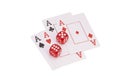 Red Casino Dice And Four Aces Playing Cards Royalty Free Stock Photo