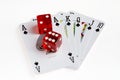 Red Casino Dice on Poker Hand Royalty Free Stock Photo