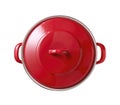 Red cast iron enamel frying pan. Dutch oven, isolated on white Royalty Free Stock Photo