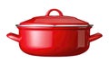 Red cast iron enamel frying pan. Dutch oven, isolated on white Royalty Free Stock Photo