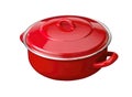 Red cast iron enamel frying pan. Dutch oven, isolated on white Royalty Free Stock Photo