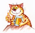 Red cat with a beer