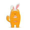 Red Cat with Bunny Ears Hugs Easter Egg Royalty Free Stock Photo