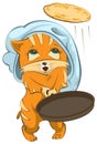 Red cat Chef tosses pancake up