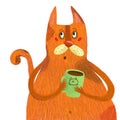 red cat drinks from a green mug