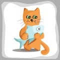 Red cat holds big fish Royalty Free Stock Photo