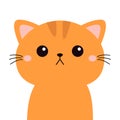 Red cat kitten, kitty. Cute face head. Orange fur. Cartoon kawaii funny baby character. Kids collection. Sticker print. Flat