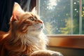 Red cat lies by the window Royalty Free Stock Photo