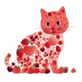 a red cat with strawberries on it\'s back and a pattern of hearts on its chest, sitting in front of a white background Royalty Free Stock Photo
