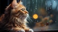 red cat watches the rain through the window Royalty Free Stock Photo