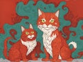 Red cats in mystical style, ai generated Royalty Free Stock Photo