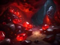 red cave with stones and red crystals