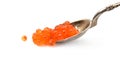 Red caviar in spoon macro isolated on white Royalty Free Stock Photo