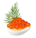 Red caviar canape with quail egg and dill twig Royalty Free Stock Photo