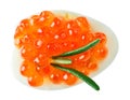 Red caviar canape with quail egg and rosemary twig Royalty Free Stock Photo