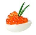 Red caviar canape with quail egg and rosemary twig Royalty Free Stock Photo