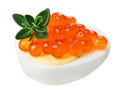 Red caviar canape with quail egg and thyme twig Royalty Free Stock Photo