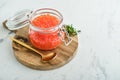 Red caviar in the glass jar Royalty Free Stock Photo