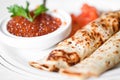 Red caviar with pancakes Royalty Free Stock Photo
