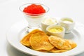 The red caviar with pancakes