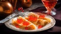 Red Caviar Pancakes, Caviar Crepes, Abstract Generative AI Illustration Royalty Free Stock Photo