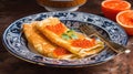 Red Caviar Pancakes, Caviar Crepes, Abstract Generative AI Illustration Royalty Free Stock Photo