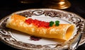 Red Caviar Pancakes, Caviar Crepes, Abstract Generative AI Illustration Royalty Free Stock Photo