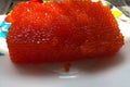 red caviar in plastic container. Salmon caviar, diet food Royalty Free Stock Photo