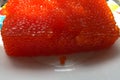 red caviar in plastic container. Salmon caviar, diet food Royalty Free Stock Photo