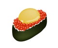 Red Caviar Salmon Roe Roll with Raw Quail Egg Royalty Free Stock Photo