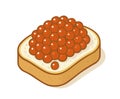 Red caviar on slice of white bread. Vector isolated illustration Royalty Free Stock Photo